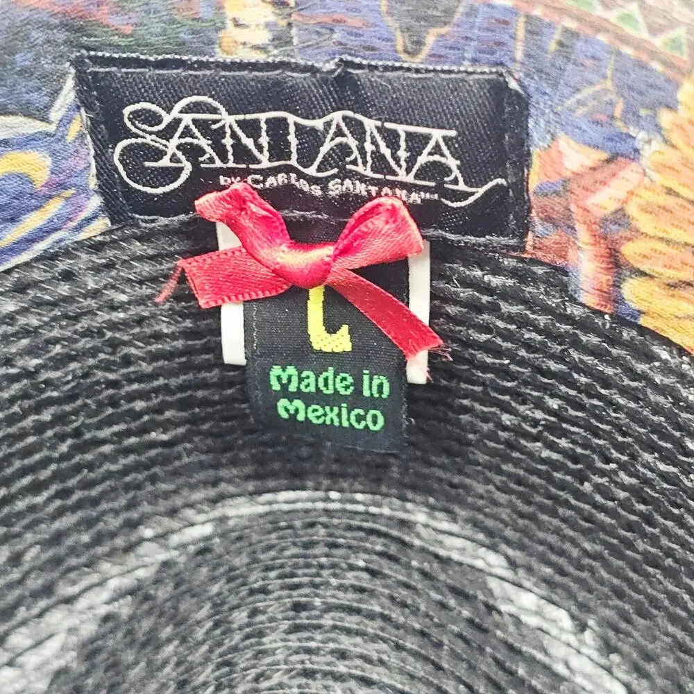 Santana Men's straw Hat Flat Brim Black Size L Large Carlos Santana Mexico